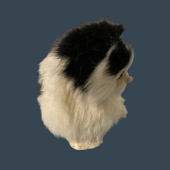 Vintage Black And White Fur Cat Figurine With Blue Eyes - Picture 3 of 6